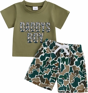 luethbiezx Toddler Baby Boys Summer Clothes Set Daddy's Boy Short Sleeve T-shirt and Camoflage Shorts 2PCS Outfit