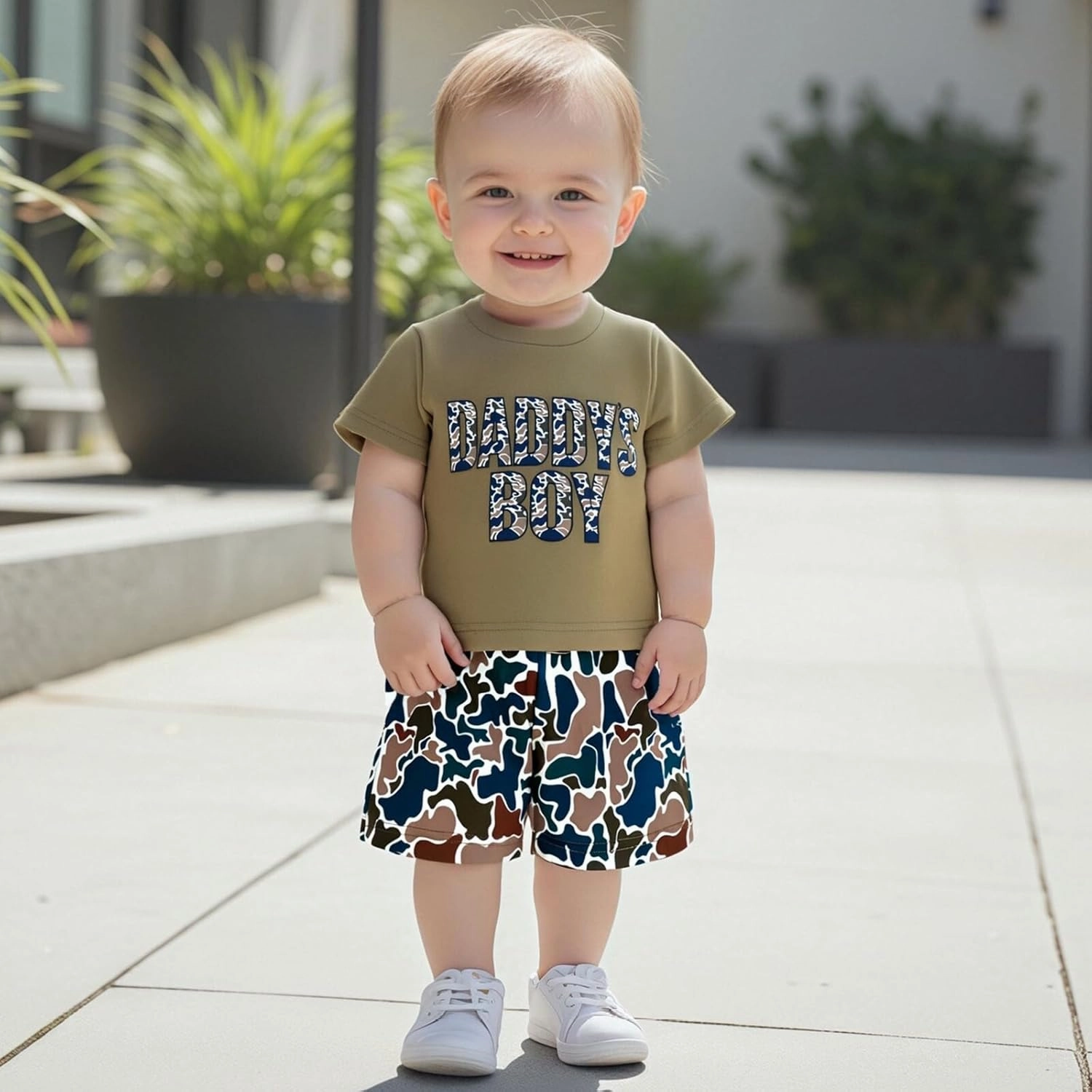 luethbiezx Toddler Baby Boys Summer Clothes Set Daddy's Boy Short Sleeve T-shirt and Camoflage Shorts 2PCS Outfit