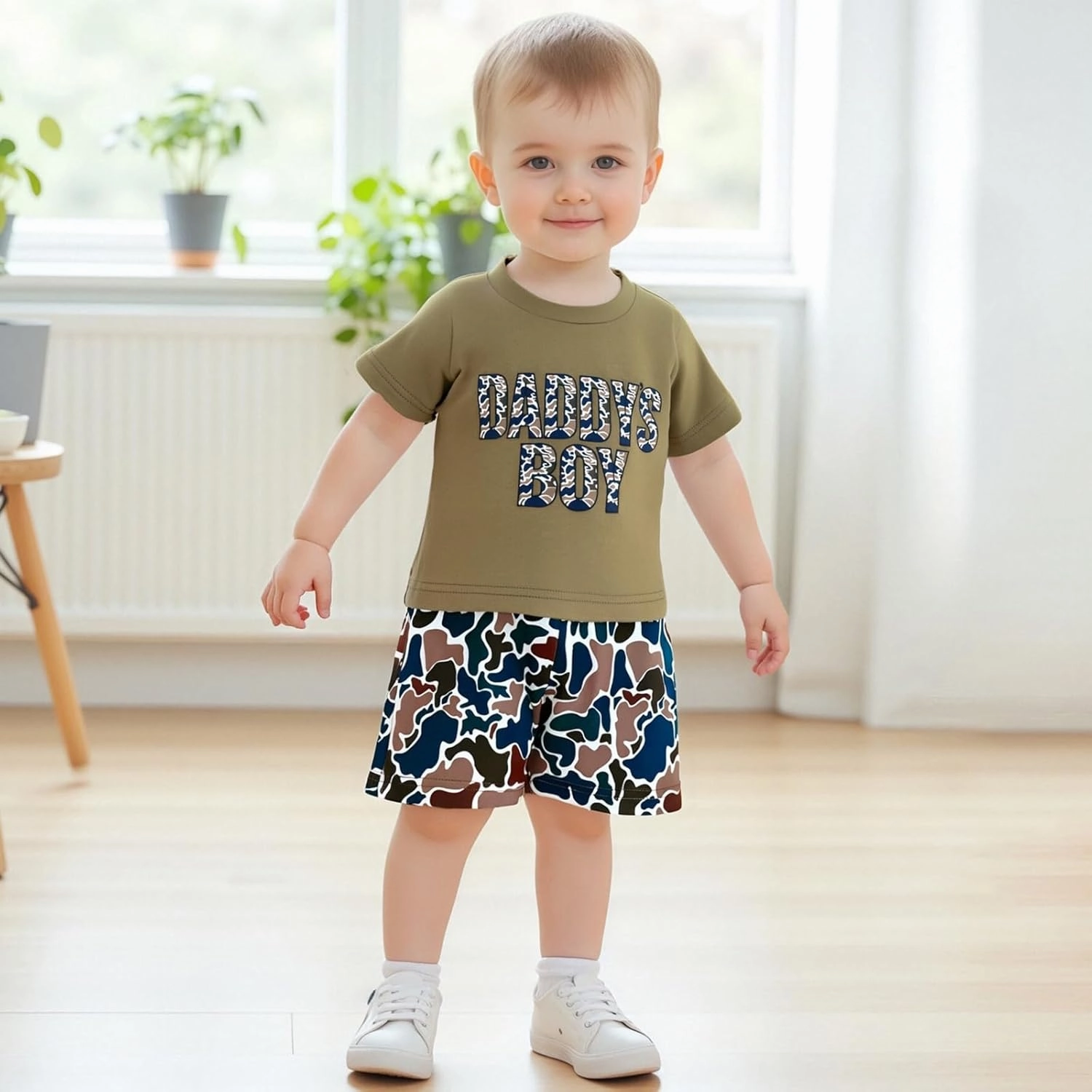luethbiezx Toddler Baby Boys Summer Clothes Set Daddy's Boy Short Sleeve T-shirt and Camoflage Shorts 2PCS Outfit