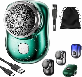 Lureza Shaver, TLOPA Mini-Shave Portable Electric Shaver, Waterproof Portable Powerful Razor for Travel Office Business Trip with Cleaning Brushcleaning Brush, USB Fast Charging (Green)