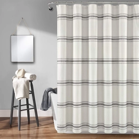 Lush Decor Shower Curtain Farmhouse Stripe, 72" x 72", Gray