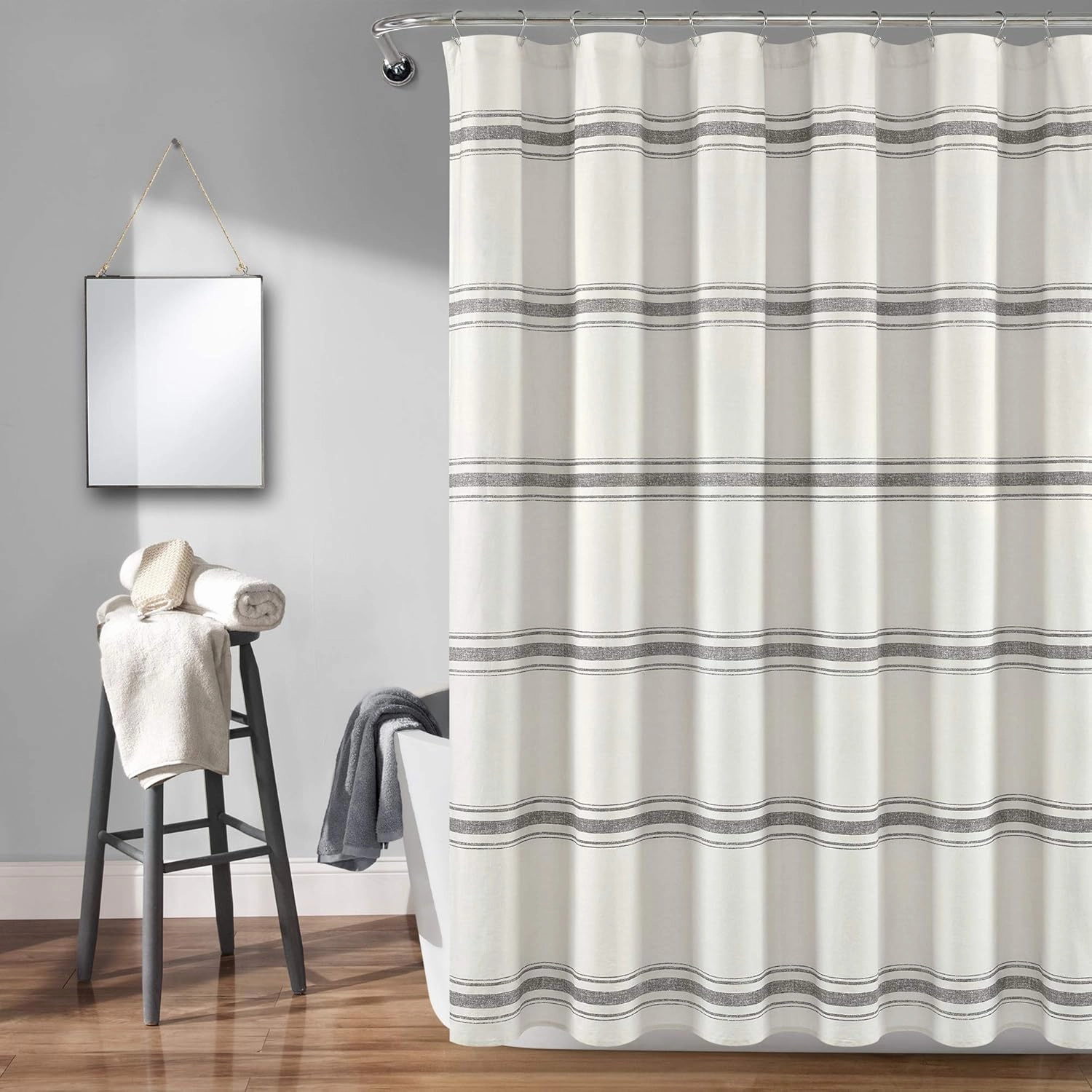 Lush Decor Shower Curtain Farmhouse Stripe, 72" x 72", Gray