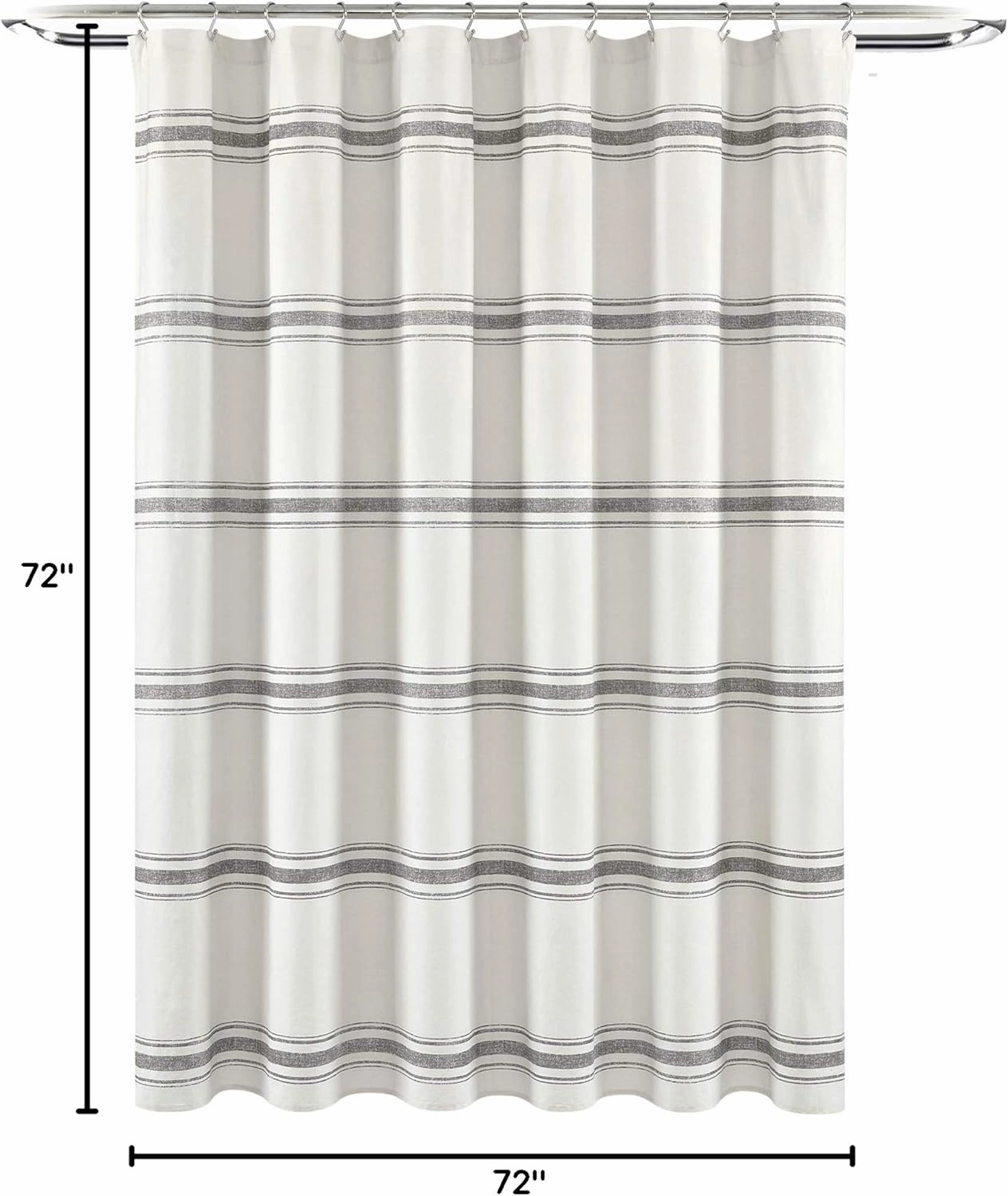 Lush Decor Shower Curtain Farmhouse Stripe, 72" x 72", Gray
