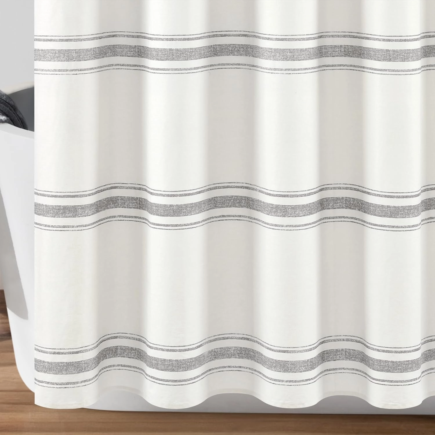Lush Decor Shower Curtain Farmhouse Stripe, 72" x 72", Gray