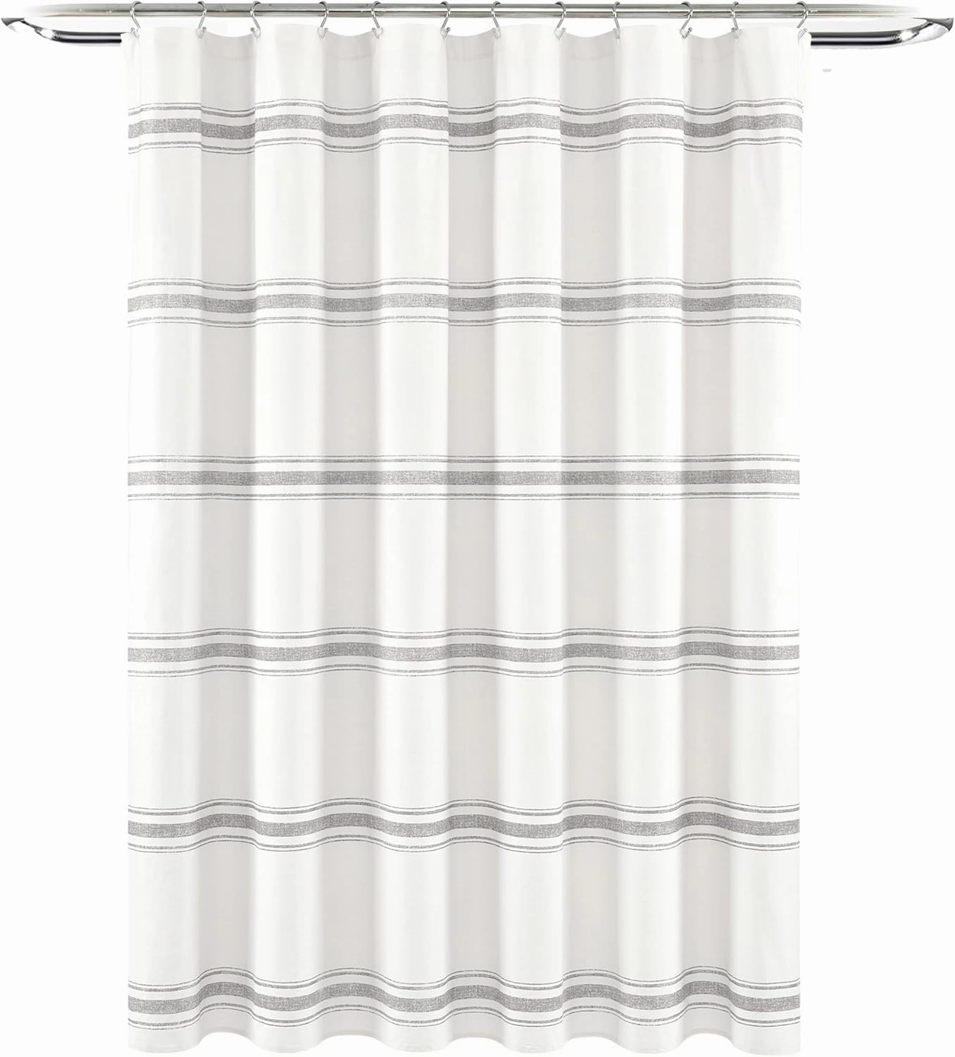 Lush Decor Shower Curtain Farmhouse Stripe, 72" x 72", Gray