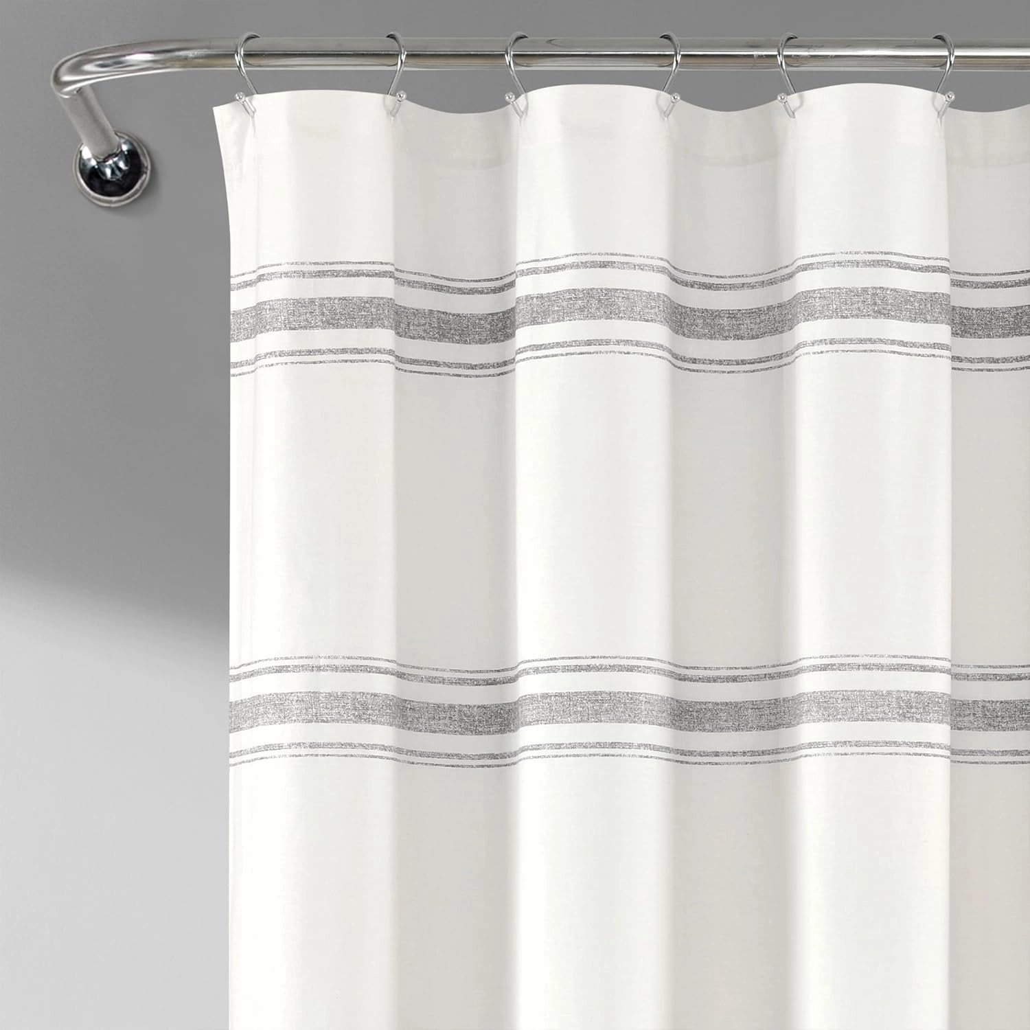 Lush Decor Shower Curtain Farmhouse Stripe, 72" x 72", Gray