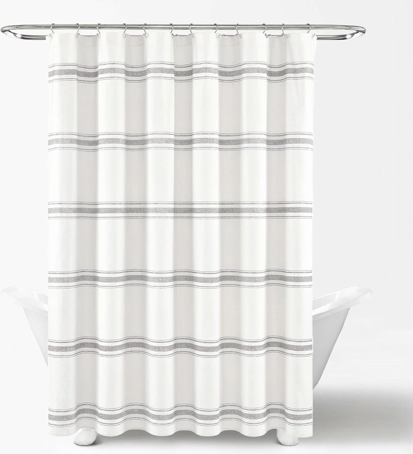 Lush Decor Shower Curtain Farmhouse Stripe, 72" x 72", Gray