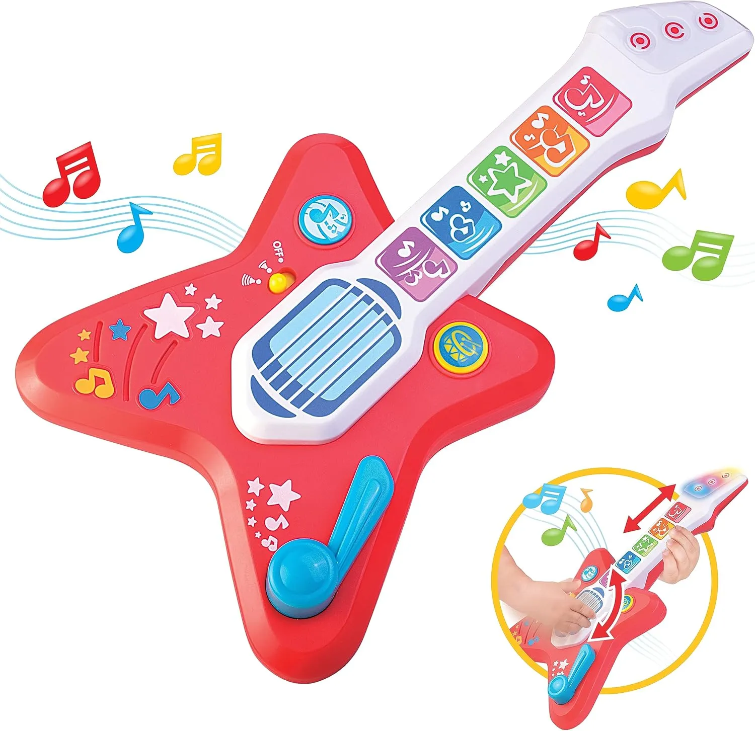 Magic Touch Guitar, Toddler Light Up Music Toy with Volume Control, Infant Touch Sensor Musical Instrument, 3 Modes of Play, Kids Toy Gifts for 12 18 24 Month, 1 2 3 Year Old Boys Girls