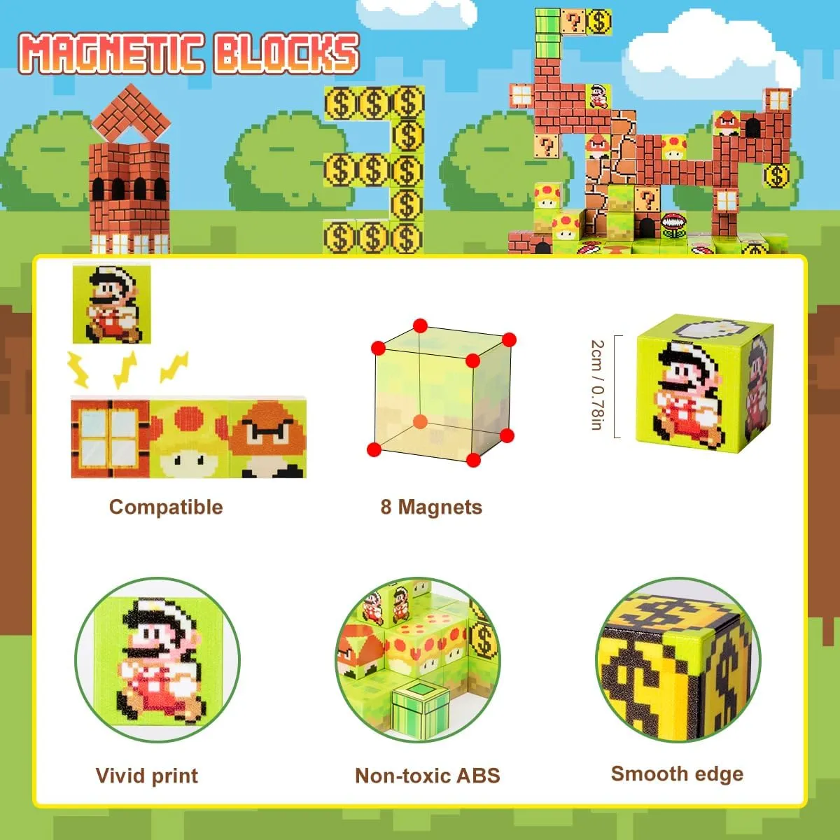Magnetic Building Blocks, 85 Pieces Build Mine World Set Magnetic Tiles for Kids Toys for 3 4 5 6 7 8 Year Old Boys Girls Gift