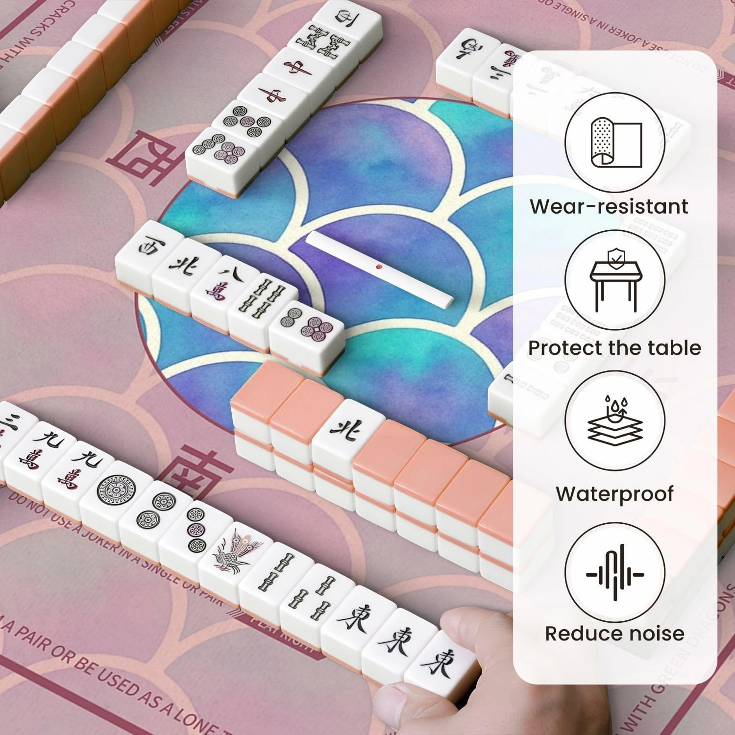 Mahjong Mat for Table Watercolor Rainbow Scales Seamless 31.5" x 31.5" Non-Slip Noise-Reducing Game Mat Premium Mahjong Accessories for Poker Dominoes Board Games