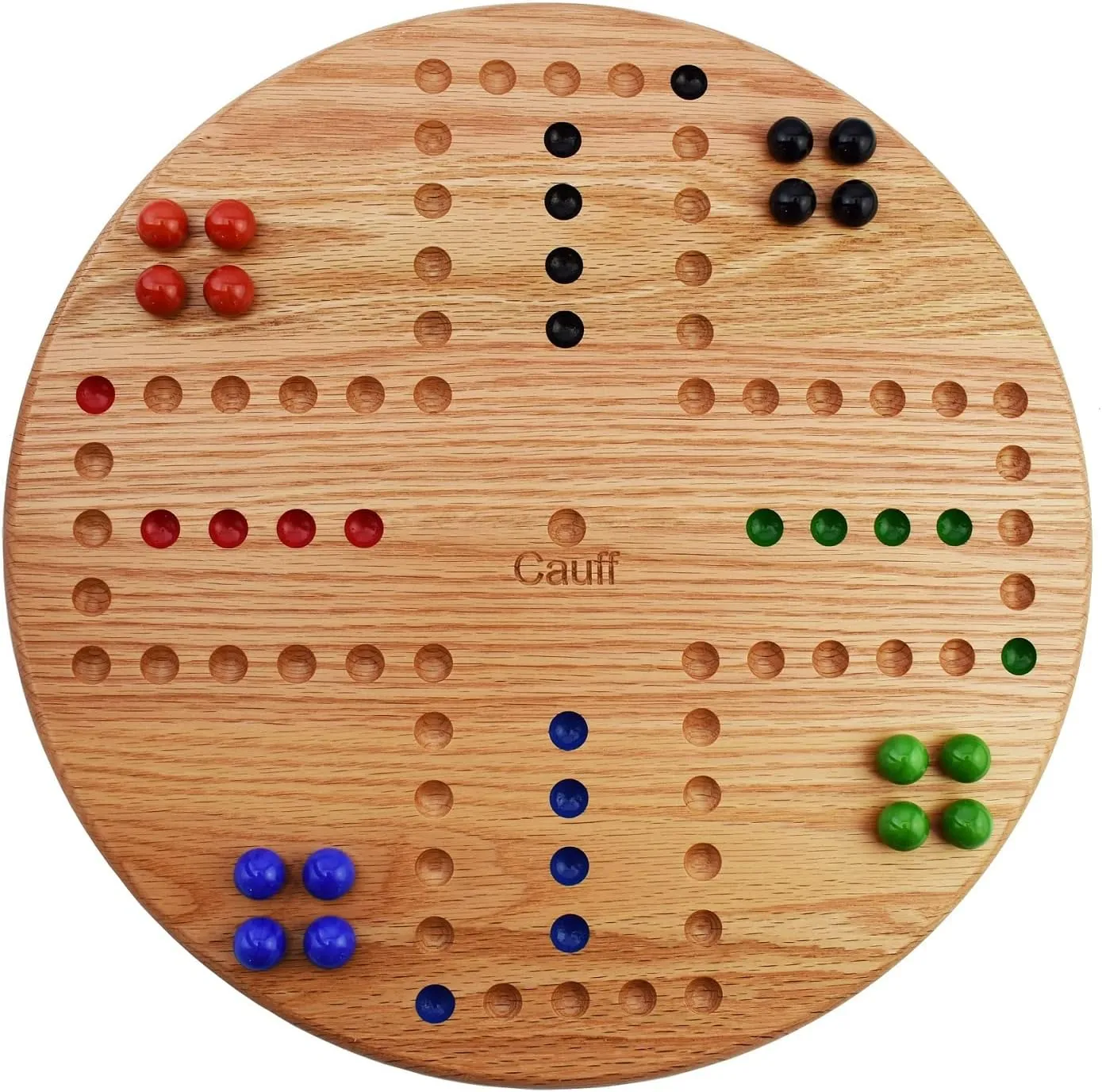 Marbles Board Game Solid Oak Wood 4 Player Hand Painted Holes (17.5 inch)