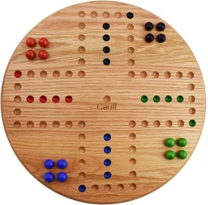 Marbles Board Game Solid Oak Wood 4 Player Hand Painted Holes (17.5 inch)