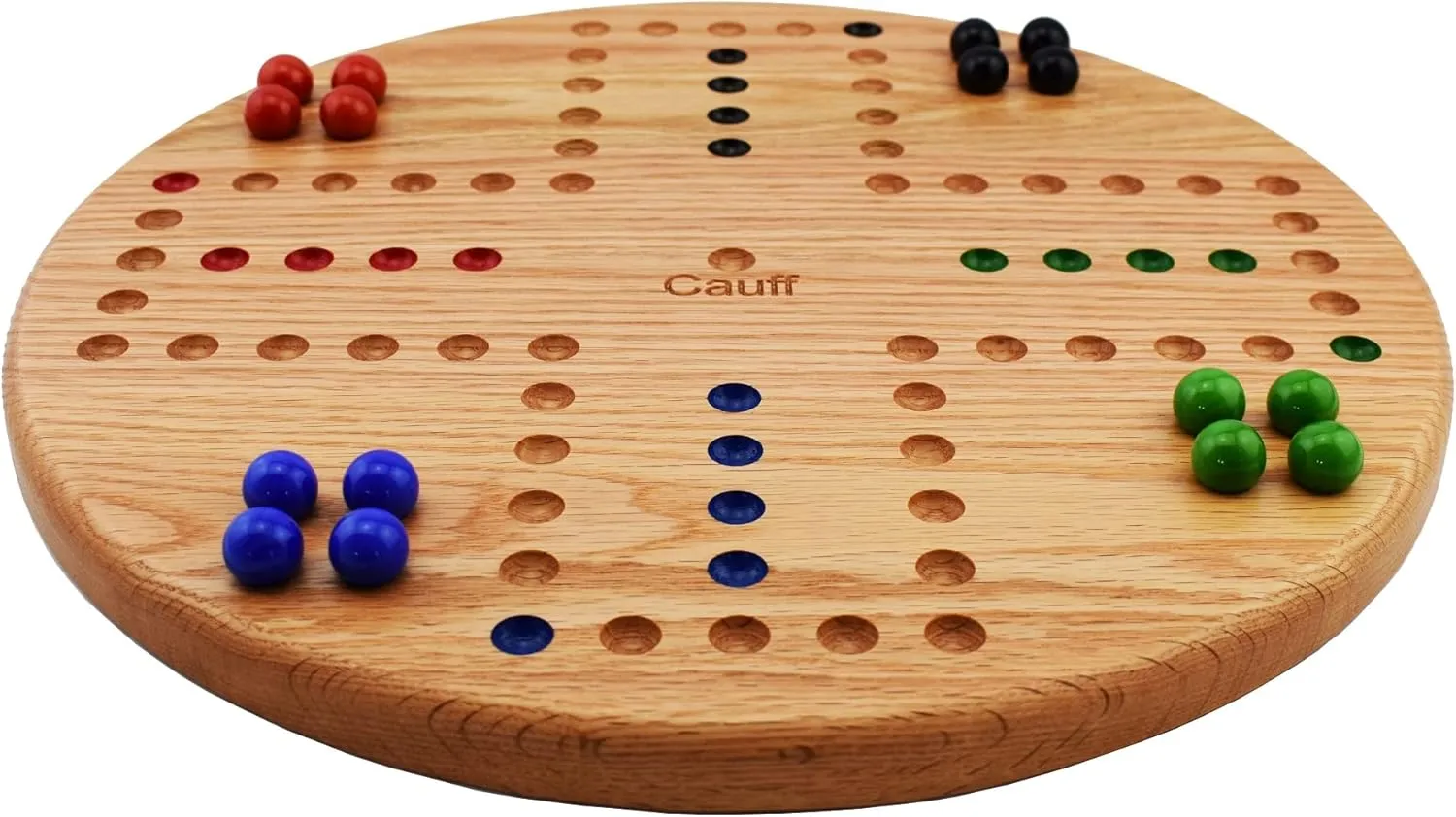 Marbles Board Game Solid Oak Wood 4 Player Hand Painted Holes (17.5 inch)