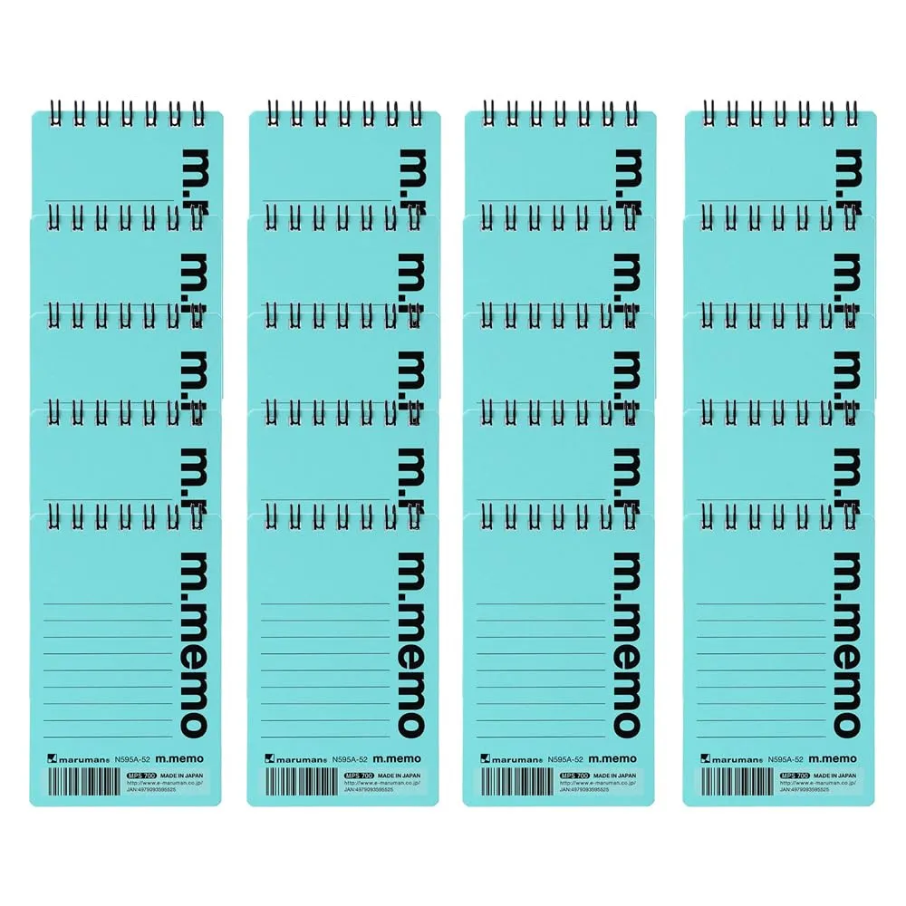 Maruman M.Memo Mini Notepad (N595A-52), Narrow Ruled, Twin Ring Spiral Binding, A7 Size Perforated 50 Sheet Note Pads, 2.7 x 4.3 Inches, White Notebook Paper, Light Blue Cover, 20-Pack Unknown Binding