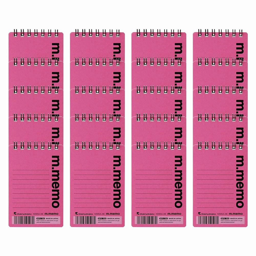 Maruman M.Memo Mini Notepad (N595A-08), Narrow Ruled, Twin Ring Spiral Binding, A7 Size Perforated 50 Sheet Note Pads, 2.7 x 4.3 Inches, White Notebook Paper, Pink Cover, 20-Pack Unknown Binding