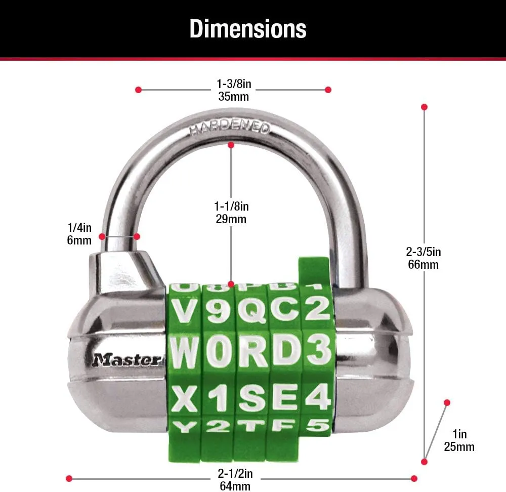 Master Lock Padlock, Set Your Own Word Combination Lock, 2-1/2 in. Wide, Black, 3 Pack,1534BLKEC3
