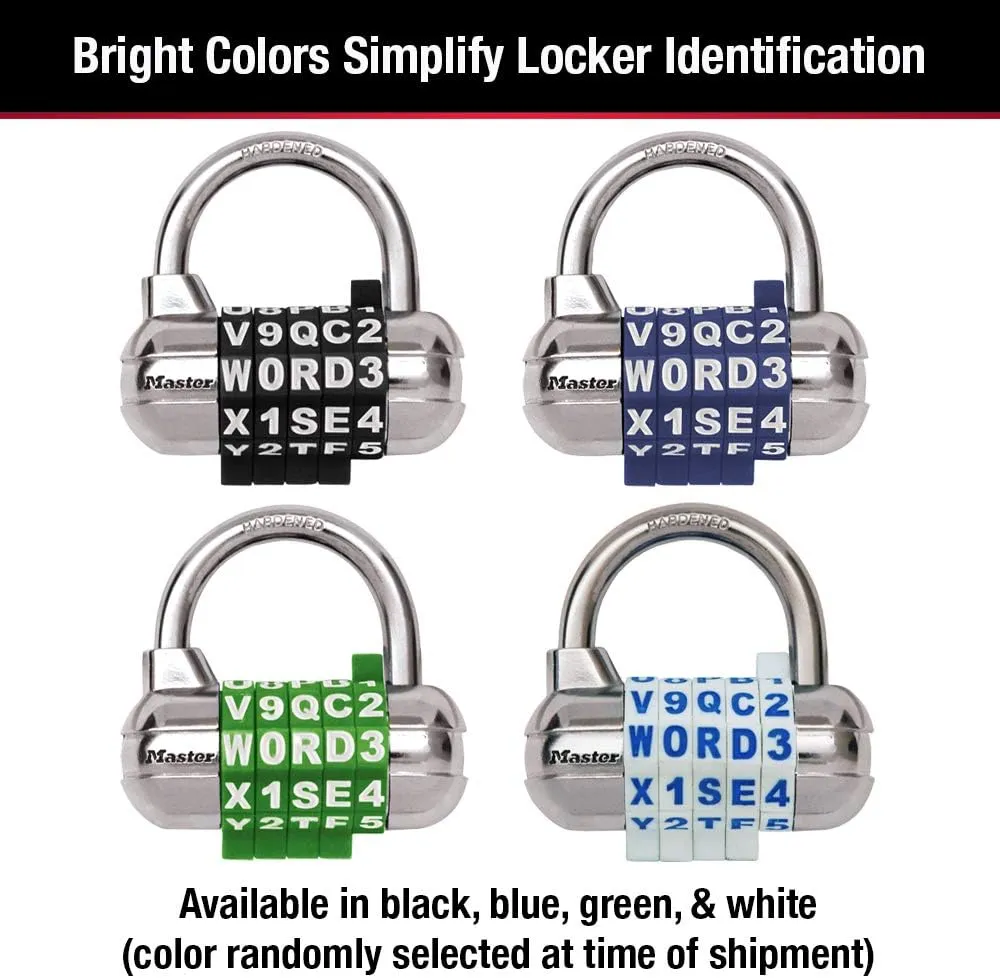 Master Lock Padlock, Set Your Own Word Combination Lock, 2-1/2 in. Wide, Black, 3 Pack,1534BLKEC3