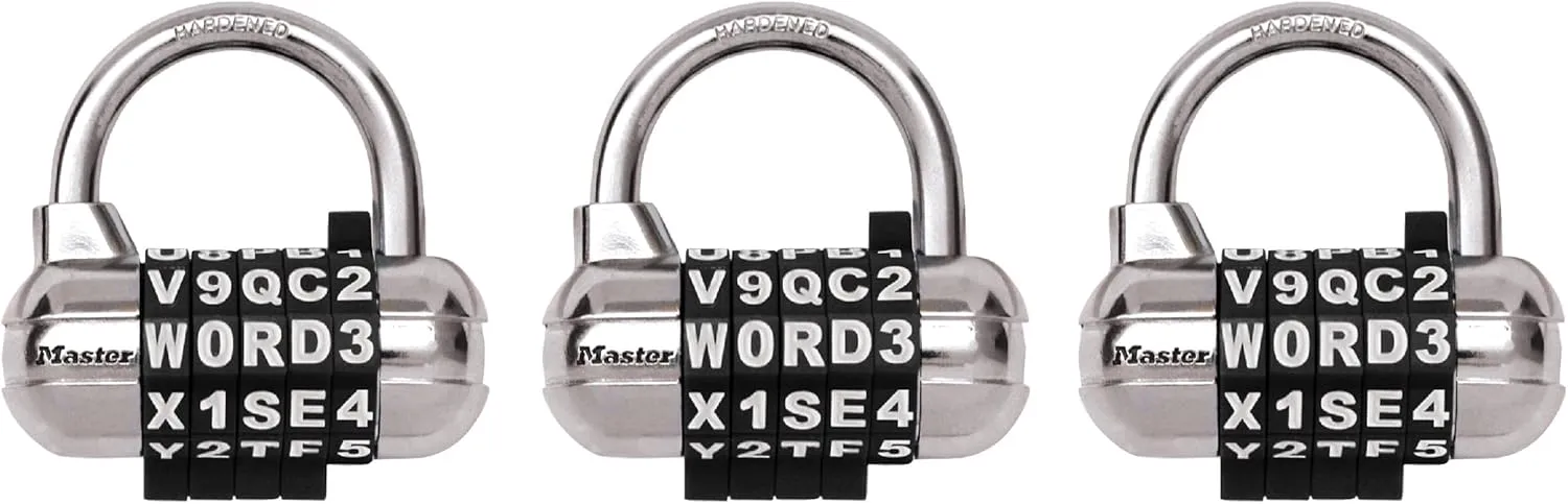 Master Lock Padlock, Set Your Own Word Combination Lock, 2-1/2 in. Wide, Black, 3 Pack,1534BLKEC3