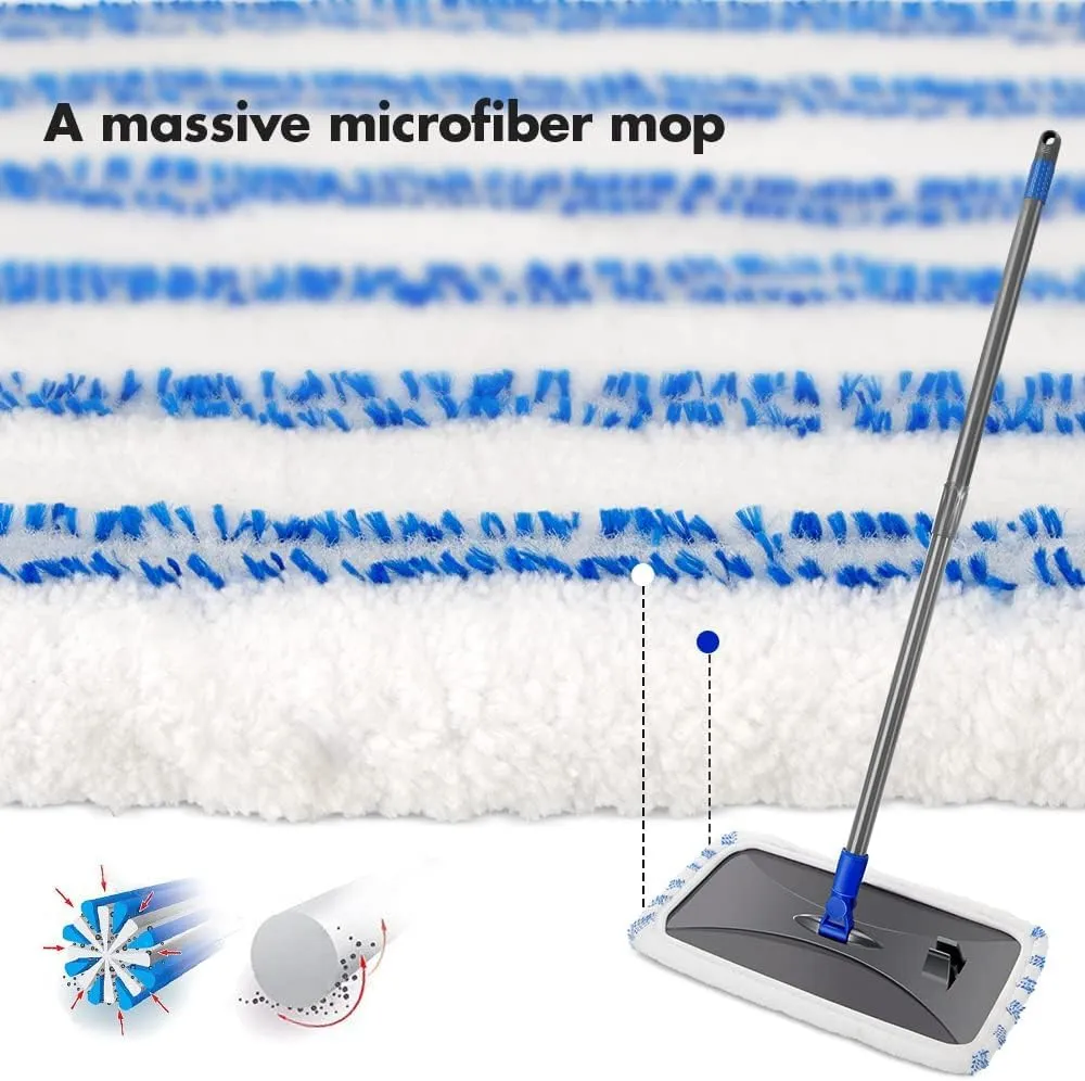 Masthome Extra Large Microfiber Mop for Floor Cleaning, 16“ Flat Mop with 5 Pad for Wet & Dry Use, Dust Mop for Hardwood Laminate Tile Ceramic, 1 Cleaning Scraper Included-Red