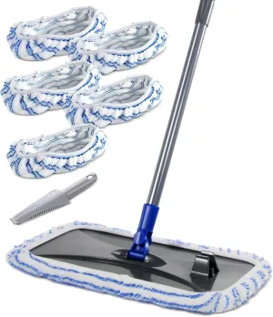 Masthome Extra Large Microfiber Mop for Floor Cleaning, 16“ Flat Mop with 5 Pad for Wet & Dry Use, Dust Mop for Hardwood Laminate Tile Ceramic, 1 Cleaning Scraper Included-Red
