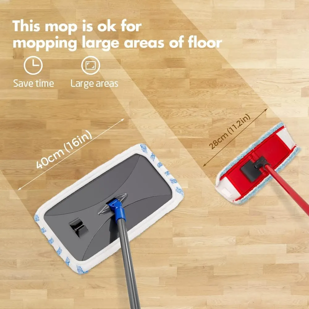 Masthome Extra Large Microfiber Mop for Floor Cleaning, 16“ Flat Mop with 5 Pad for Wet & Dry Use, Dust Mop for Hardwood Laminate Tile Ceramic, 1 Cleaning Scraper Included-Red