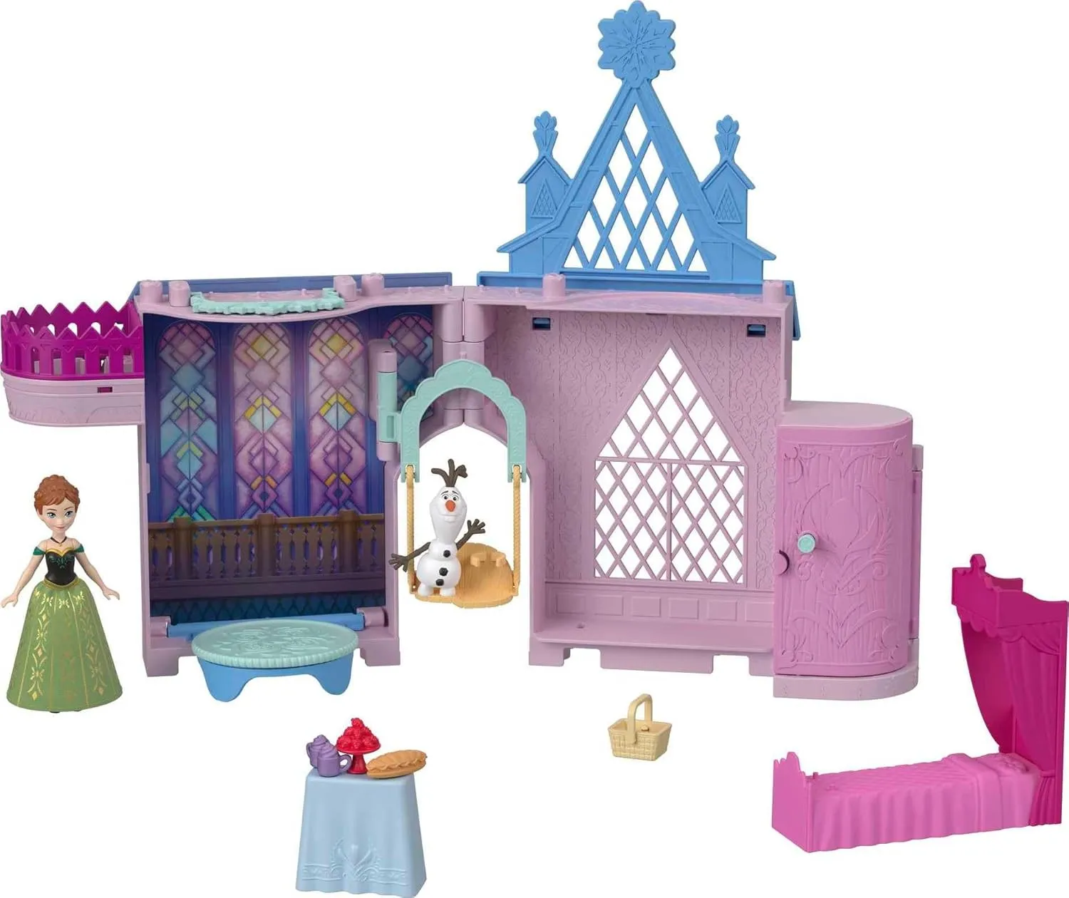 Mattel Disney Frozen Storytime Stackers Playset, Anna’s Arendelle Castle Dollhouse with Small Doll, Olaf and 7 Accessories, Inspired by Disney Frozen Movies