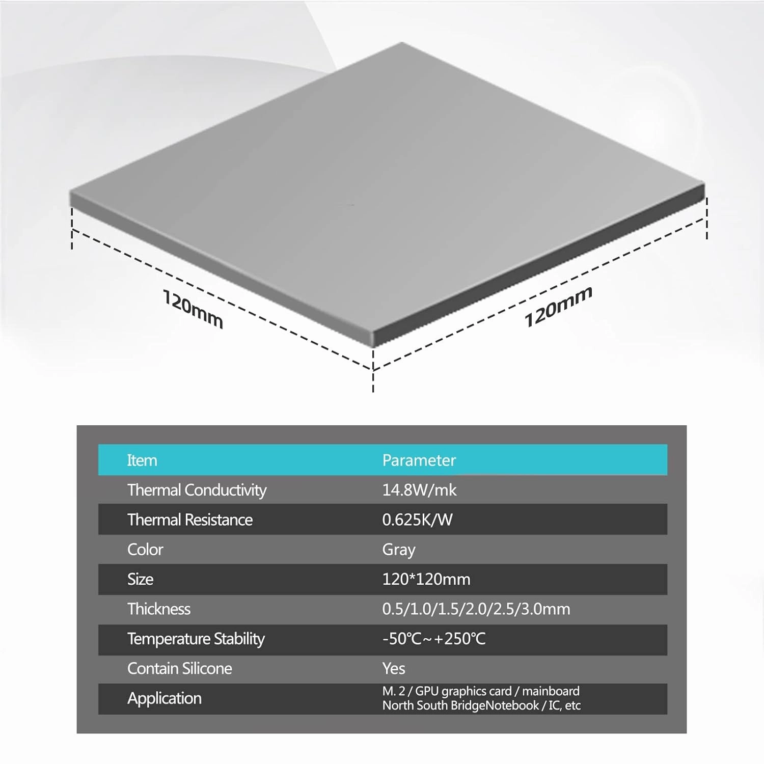 Maxtor Thermal Pad 14.8 W/mK, 120x120x3.0mm(1 pcs) Silicone Thermal Pads Non Conductive Heatsink Cooling Pad, Highly Efficient Heat Resistant Soft Pad for Laptop Heatsink/SSD/CPU/IC/LED Cooler
