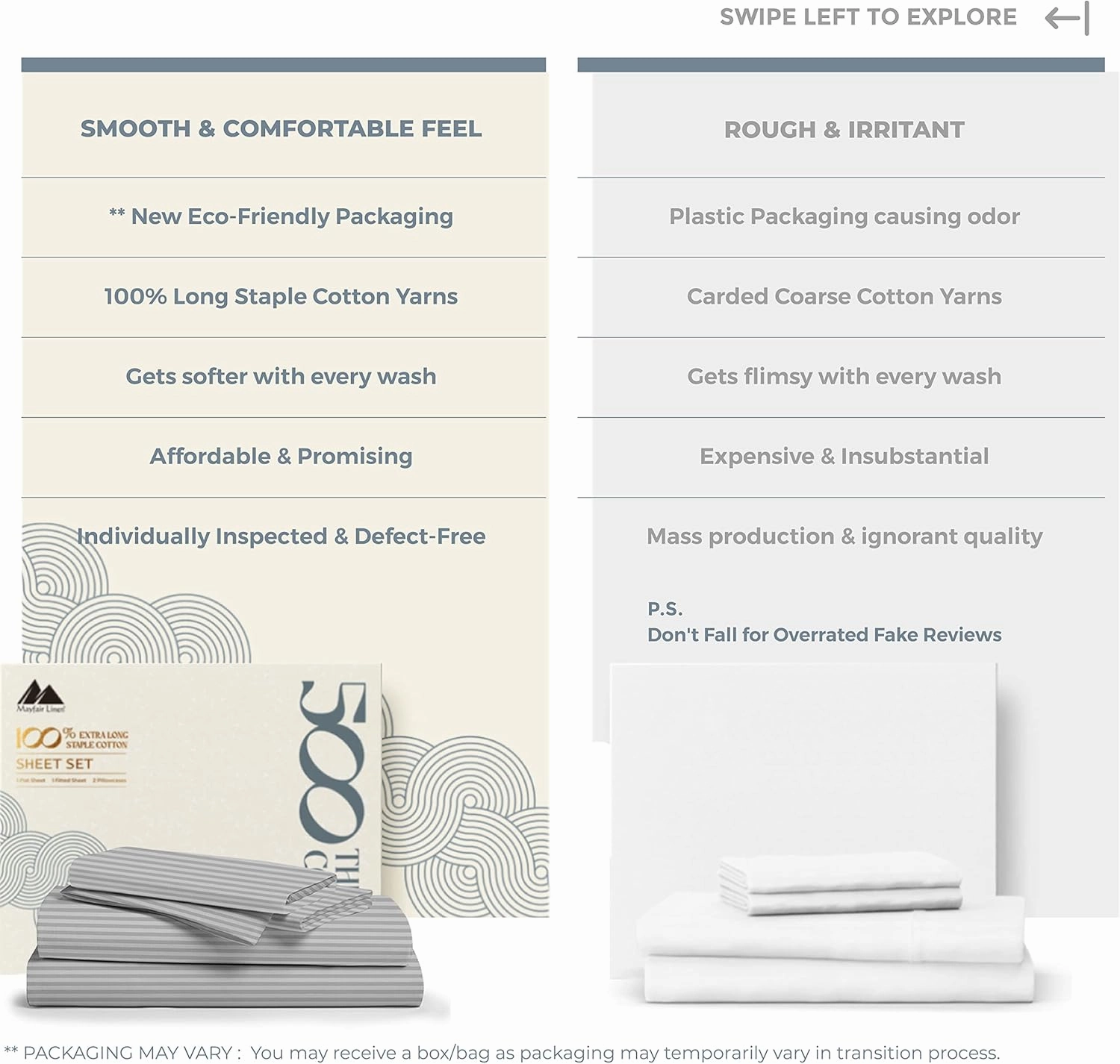 Mayfair Linen 100% Cotton Striped Sheets Queen Size Bed Set - 500 Thread Count Damask Sheets Queen Size 4 PC Set (Silver Stripe), Soft, Cooling, Sateen Weave Hotel-Quality 16" Deep Pocket Bedsheet