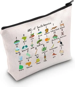 MEIKIUP South America Geography Travel Makeup Bag South America Travel Souvenirs South America Alphabet Bag (South America Bag)