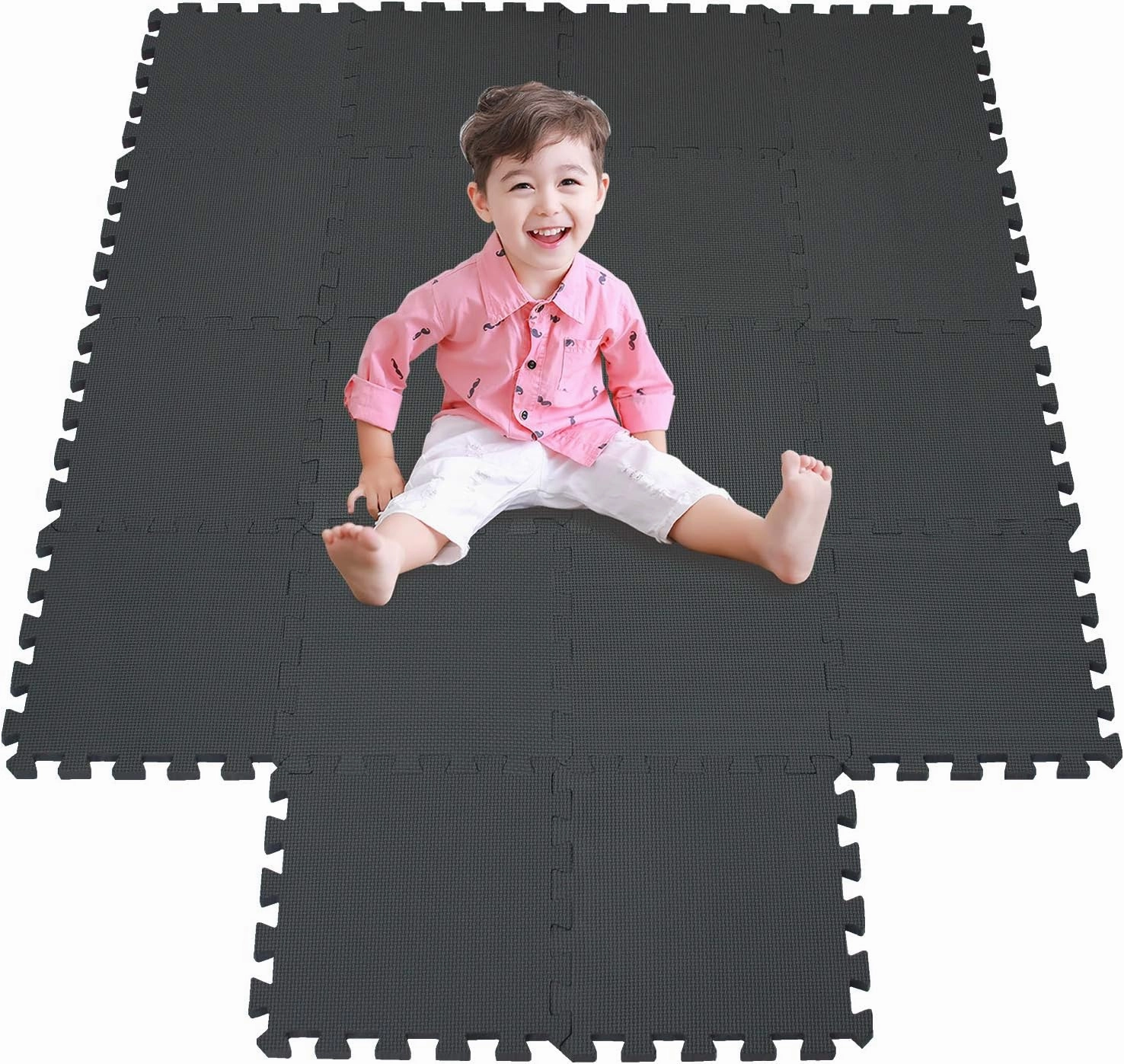 meiqicool Foam Play Mat Thick Soft EVA Interlocking Foam Floor Mats Children Yoga Exercise Multi Jigsaw Puzzle Blocking Board Kids Playmats Play Black 18 Piece D