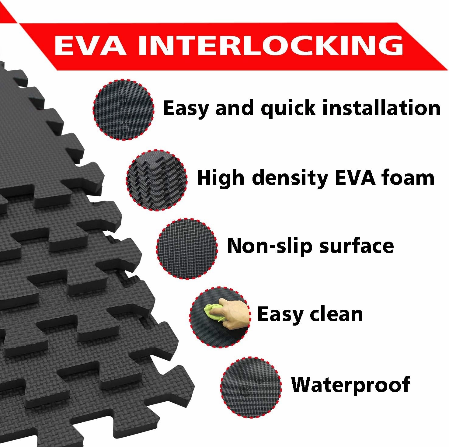 meiqicool Foam Play Mat Thick Soft EVA Interlocking Foam Floor Mats Children Yoga Exercise Multi Jigsaw Puzzle Blocking Board Kids Playmats Play Black 18 Piece D