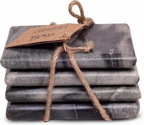 Mela Artisans Set of 4 Hand Crafted Marble Coasters - Sleek Black, Square | Coffee Table Decor | Absorbent Keeping Surfaces Dry & Safe | Ideal for Wine Glasses, Water Cups or Beer Mugs