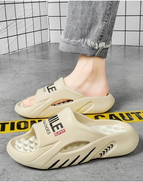 Men's Alphabet Print Soft-Sole EVA Slides, Non Slip Quick-Drying Open Toe Slippers for Indoor Outdoor Walking, Men's Trendy Beach Shoes