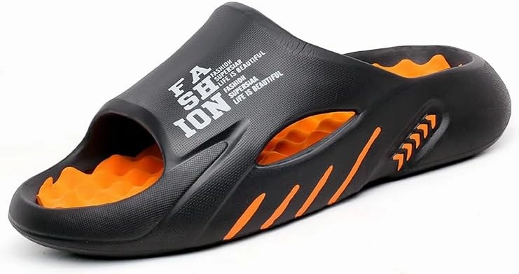 Men's Alphabet Print Soft-Sole EVA Slides, Non Slip Quick-Drying Open Toe Slippers for Indoor Outdoor Walking, Men's Trendy Beach Shoes