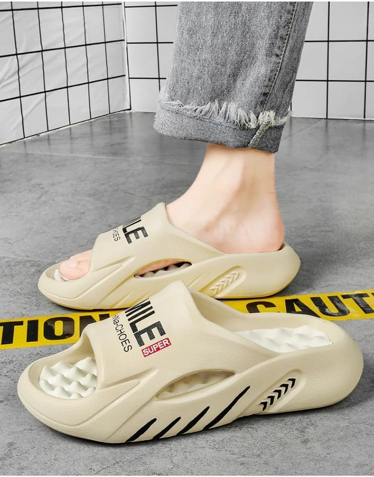 Men's Alphabet Print Soft-Sole EVA Slides, Non Slip Quick-Drying Open Toe Slippers for Indoor Outdoor Walking, Men's Trendy Beach Shoes