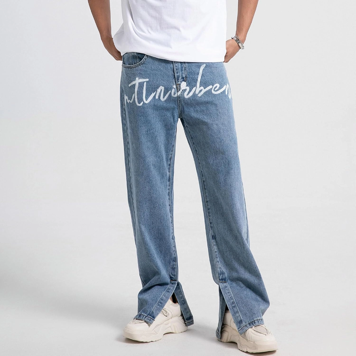 Men's Baggy Jeans Y2K Vintage Gothic Alphabet Print Jeans Black Denim Pants Wide Leg Pants Streetwear