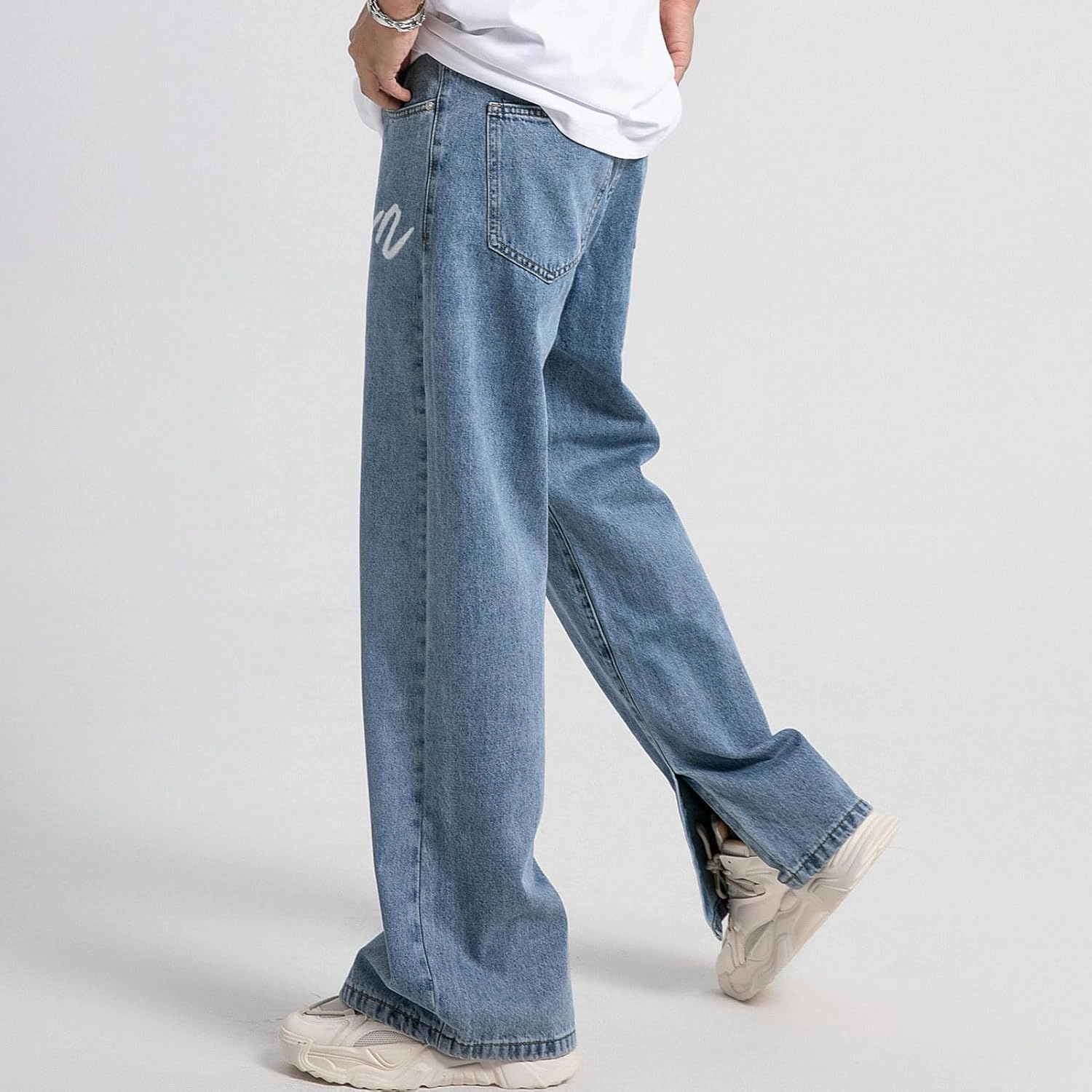 Men's Baggy Jeans Y2K Vintage Gothic Alphabet Print Jeans Black Denim Pants Wide Leg Pants Streetwear
