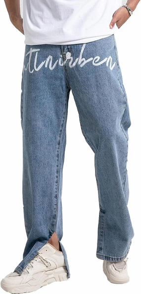 Men's Baggy Jeans Y2K Vintage Gothic Alphabet Print Jeans Black Denim Pants Wide Leg Pants Streetwear