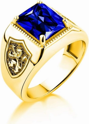 Men's Blue Sapphire Rings 10K 14K 18K Gold 2 Carats Sapphire Thumb Pinky Signet Rings for Men Birthday Statement Anniversary Ring for Him Size 4-16
