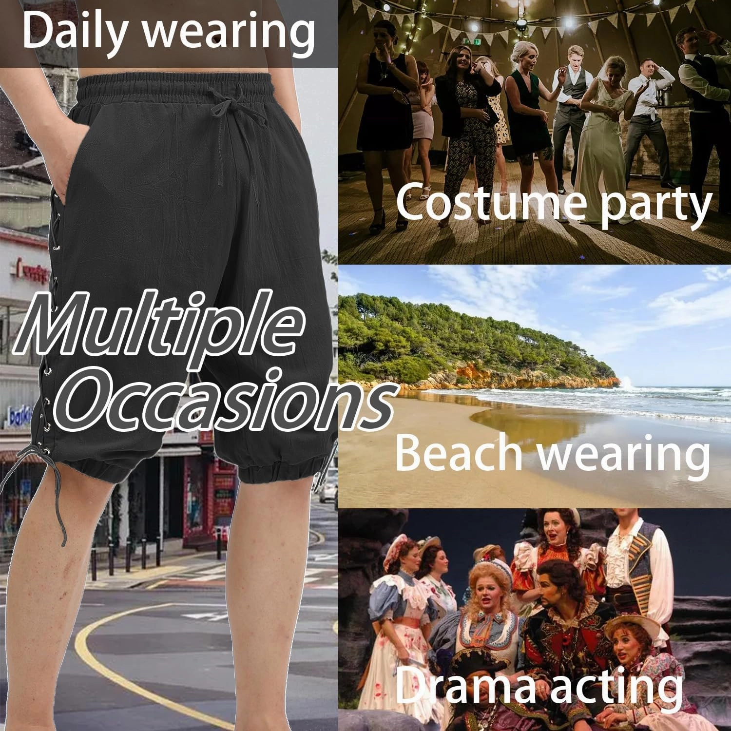 Men's Medieval Pirate Cotton and Linen Shorts, Viking Retro Design Pants, for Halloween Theme Party, Costume Play，ect