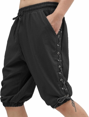 Men's Medieval Pirate Cotton and Linen Shorts, Viking Retro Design Pants, for Halloween Theme Party, Costume Play，ect