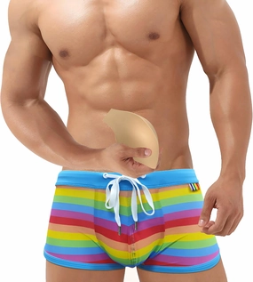 Men's Square Leg Swimwear Pride Rainbow Swim Briefs Bikini Board Surf Shorts Boxer Swimming Trunks