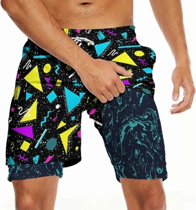 Men's Swim Trunks with Compression Liner Quick Dry 2 in 1 Swimming Trunks Beach Board Shorts Bathing Suits Swimwear