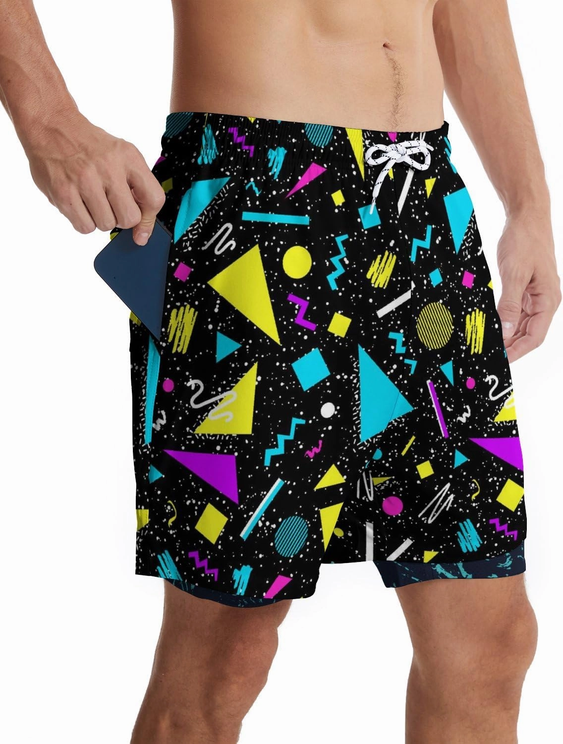 Men's Swim Trunks with Compression Liner Quick Dry 2 in 1 Swimming Trunks Beach Board Shorts Bathing Suits Swimwear