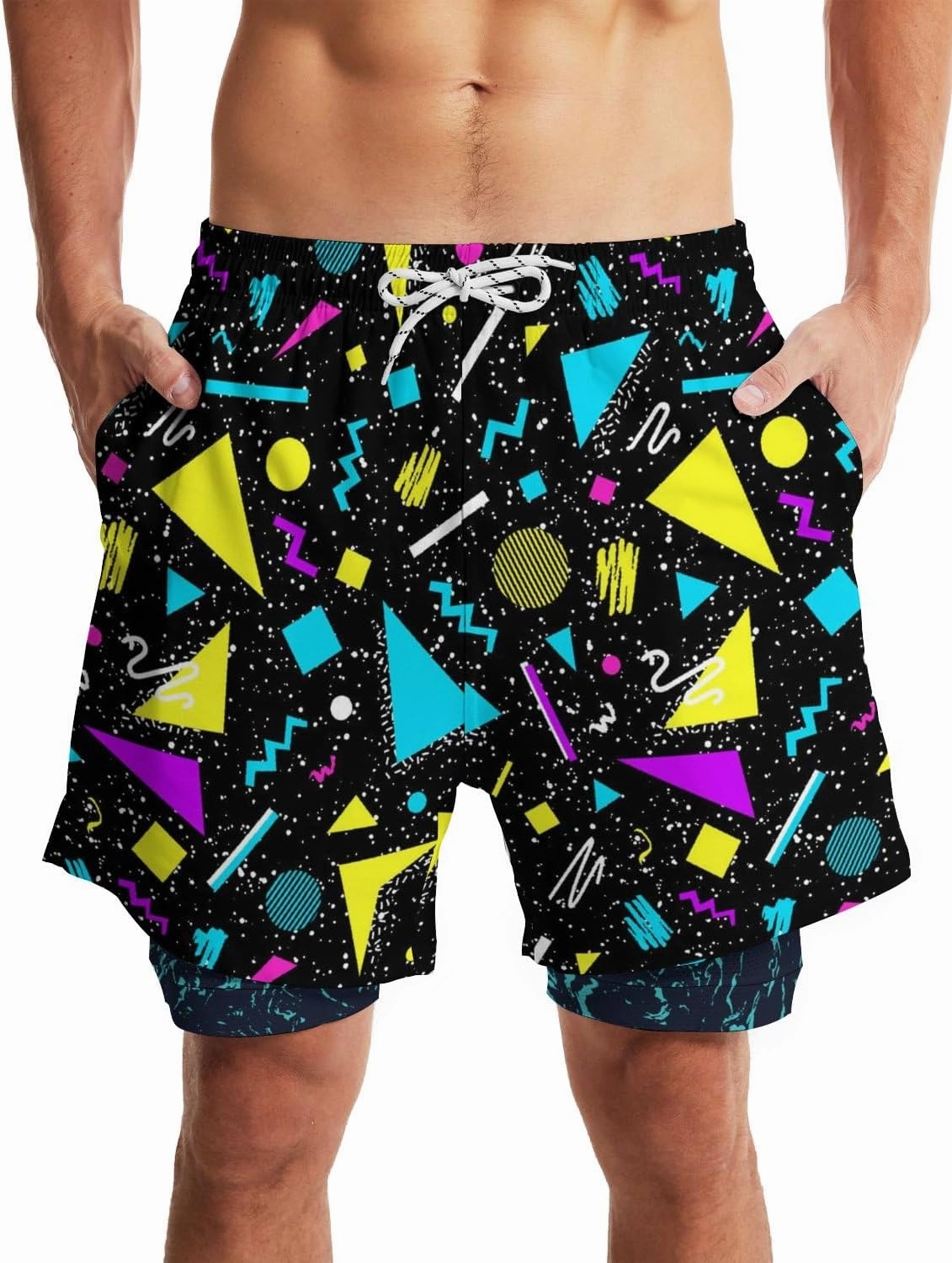 Men's Swim Trunks with Compression Liner Quick Dry 2 in 1 Swimming Trunks Beach Board Shorts Bathing Suits Swimwear