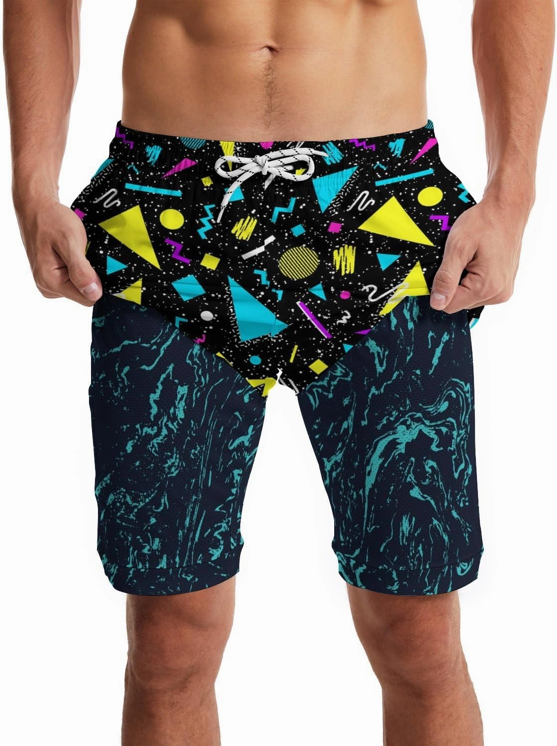Men's Swim Trunks with Compression Liner Quick Dry 2 in 1 Swimming Trunks Beach Board Shorts Bathing Suits Swimwear