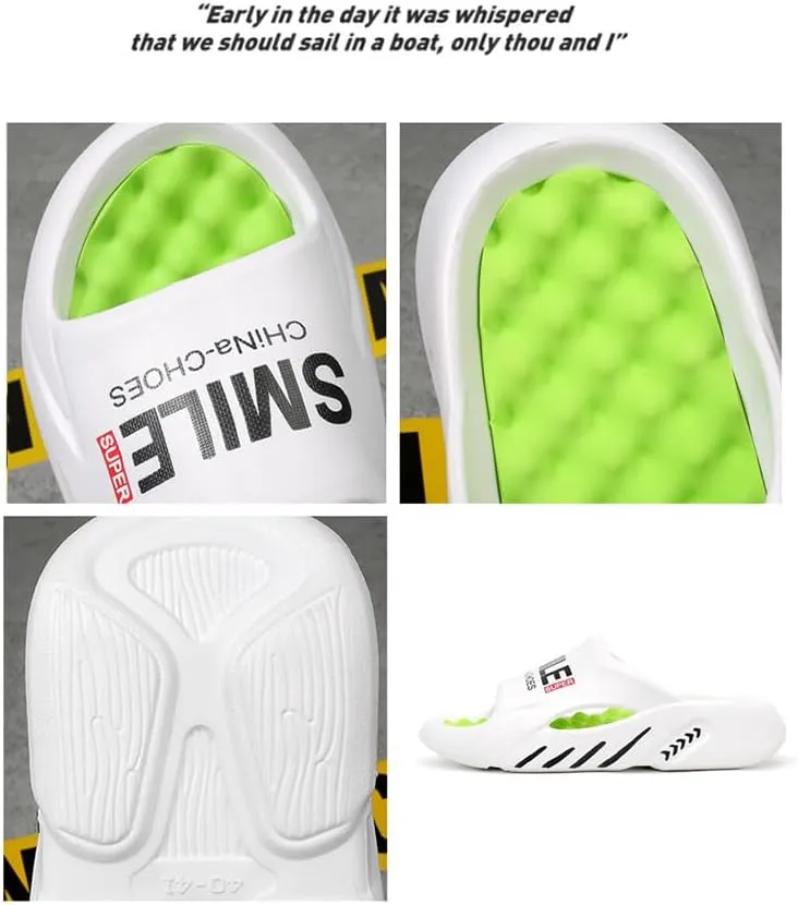 Men's Alphabet Print Soft-Sole EVA Slides, Non Slip Quick-Drying Open Toe Slippers for Indoor Outdoor Walking, Men's Trendy Beach Shoes