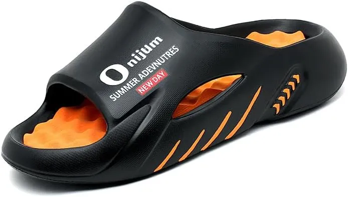 Men's Alphabet Print Soft-Sole EVA Slides, Non Slip Quick-Drying Open Toe Slippers for Indoor Outdoor Walking, Men's Trendy Beach Shoes