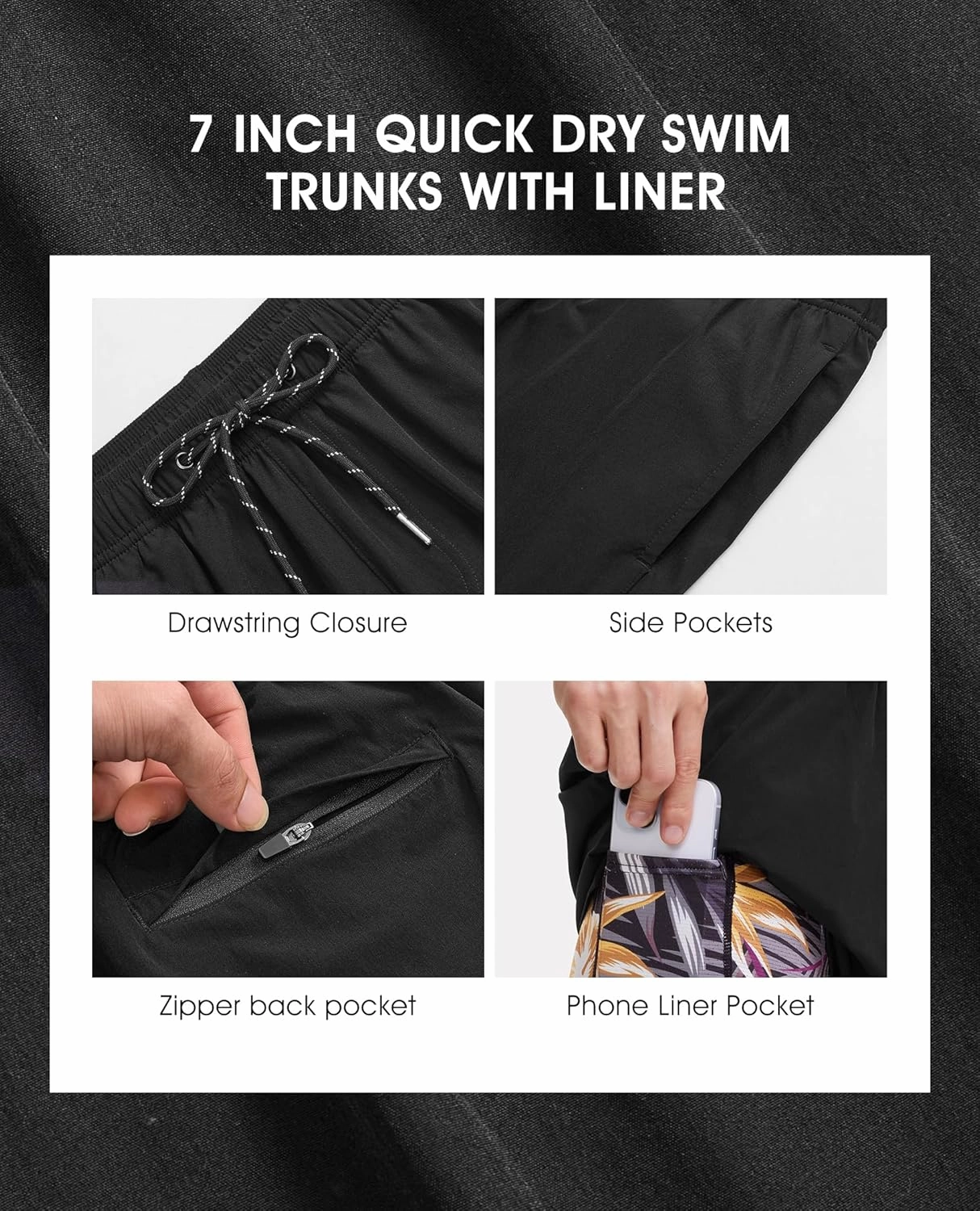 Mens 7 Inch Swim Trunks with Compression Liner Stretch Quick Dry Swim Shorts Swimsuits with Pockets