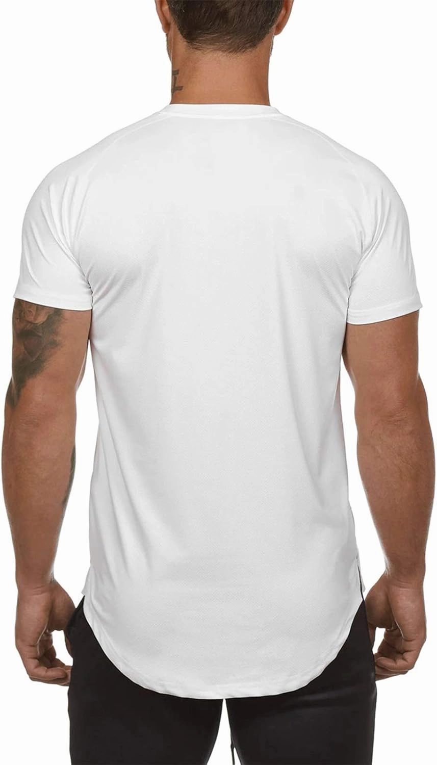Mens Gym Workout Slim Fit Short Sleeve T-Shirt Cotton Performance Athletic Shirts Running Fitness Tee